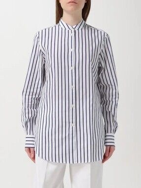 Classic White and Navy Stripe Button-Up Shirt